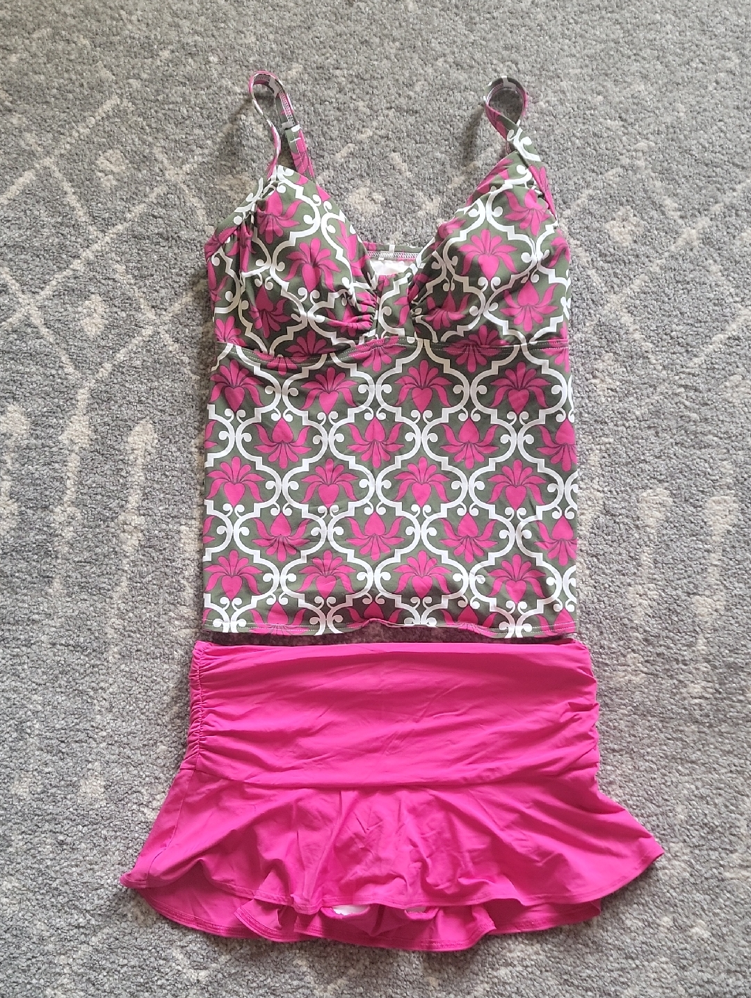 Lands' End Floral Tankini Set Size 8d With Solid Pink Swim Skirt